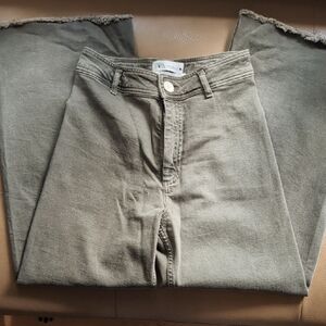 Zara Olive Frayed Hem Wide Leg Jeans